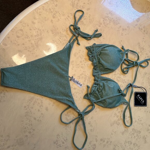 Zaful Forever Young Sage Green 2 Piece Swimsuit Size 6 - Picture 1 of 5